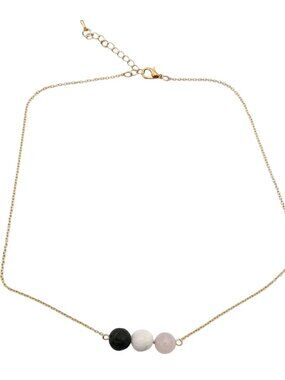 Diffuser Necklace Lava Stone Howlite Rose Quartz Gold Tone Adjustable Chain